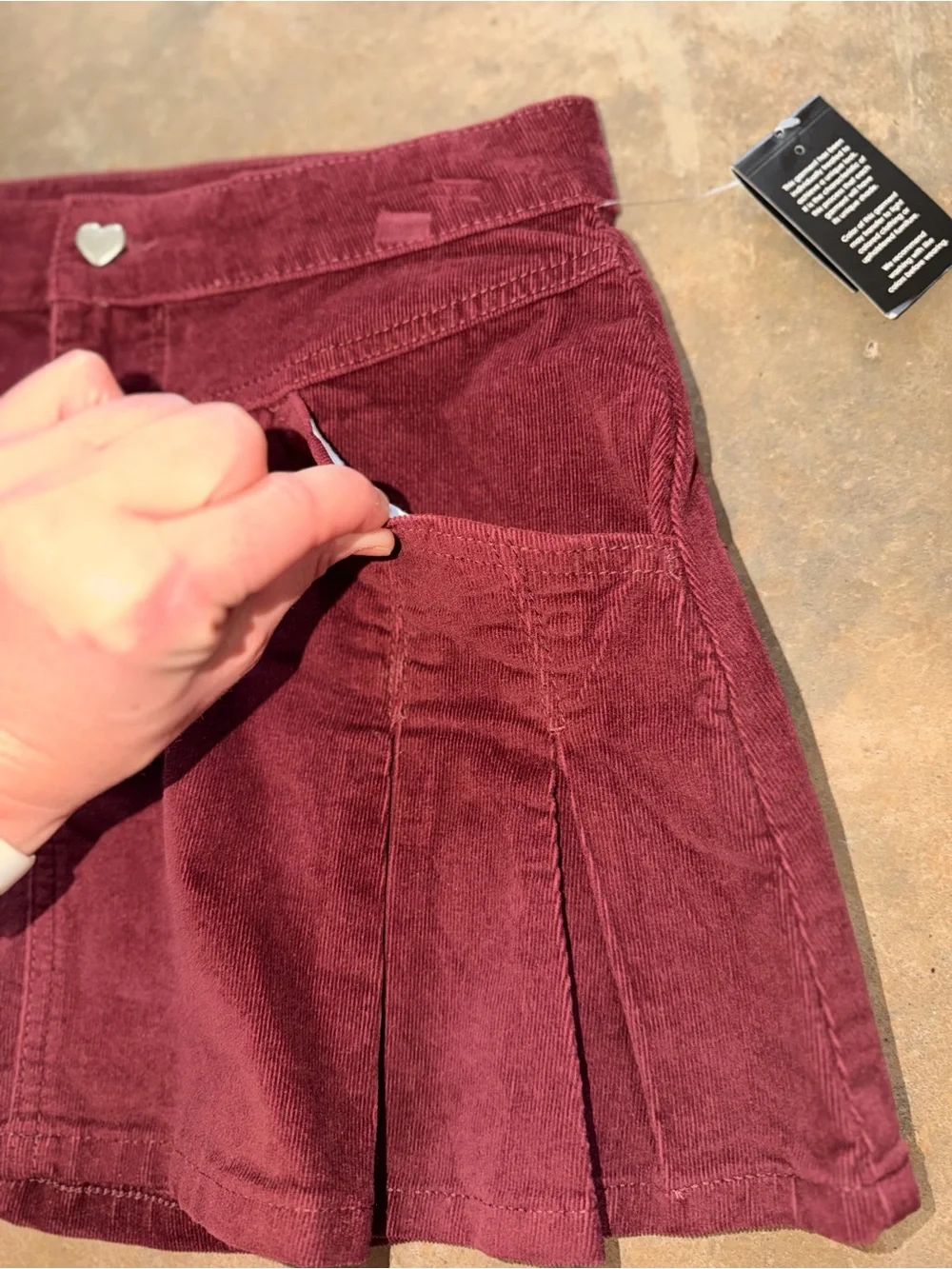 Celebrity Pink Burgundy Corduroy Mini Skirt Size Small Heart Button Pockets NWT